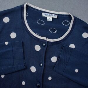 Pendleton Silk Blend Cardigan Sweater Polka Dot Button Front Women's 1X Blue